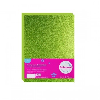 Foamy tamaño carta diamantado verde limon con 10 piezas