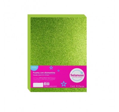 Foamy tamaño carta diamantado verde limon con 10 piezas