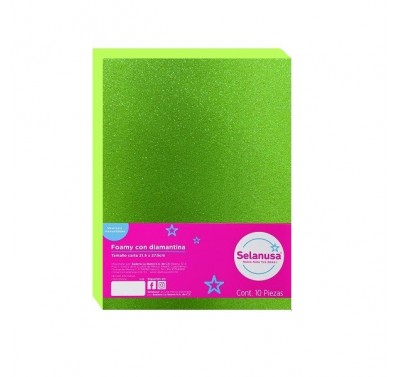 Foamy tamaño carta diamantado verde pistache con 10 piezas