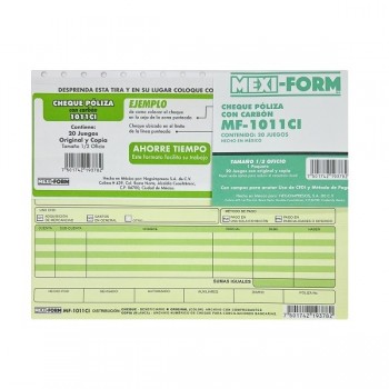 Cheque poliza media oficio con carbon (1011c) Mexiform