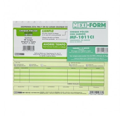 Cheque poliza media oficio con carbon (1011c) Mexiform